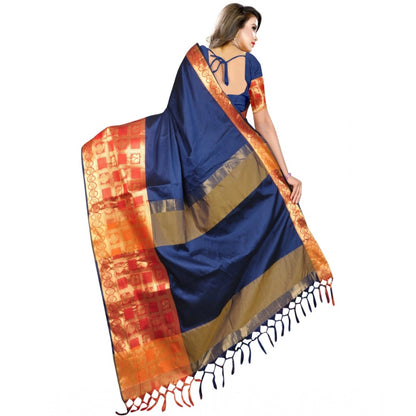 Roneclick Women's Jacquard Woven Saree With Unstitched Blouse 5.5Mtr (Blue)