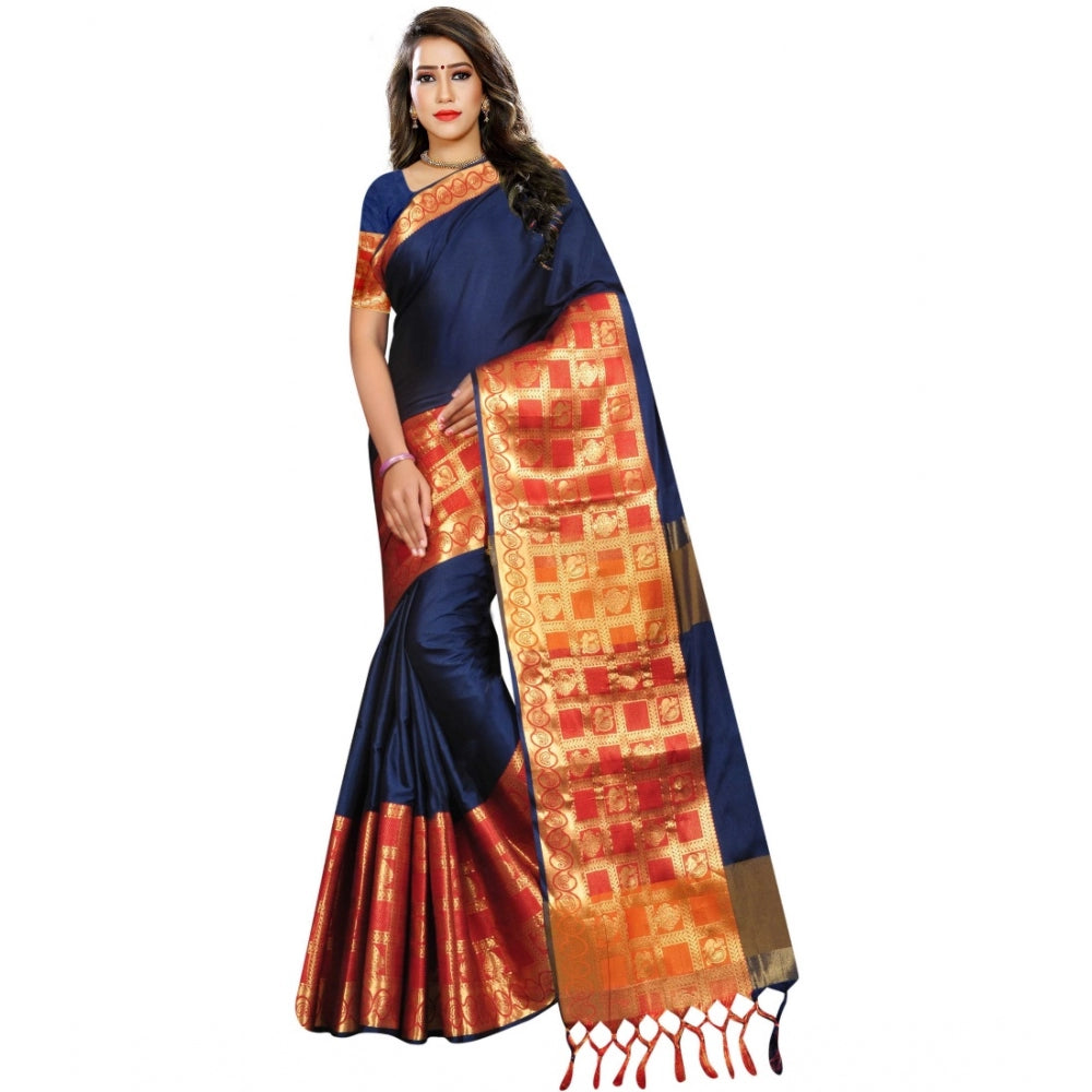 Roneclick Women's Jacquard Woven Saree With Unstitched Blouse 5.5Mtr (Blue)