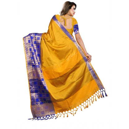 Roneclick Women's Jacquard Woven Saree With Unstitched Blouse 5.5Mtr (Mustard)