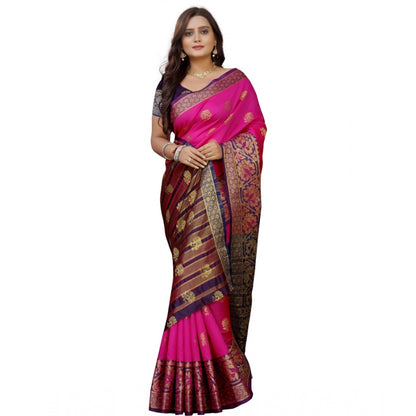 Roneclick Women's Silk Blend Woven Saree With Unstitched Blouse 5.5Mtr (Pink-Beige)