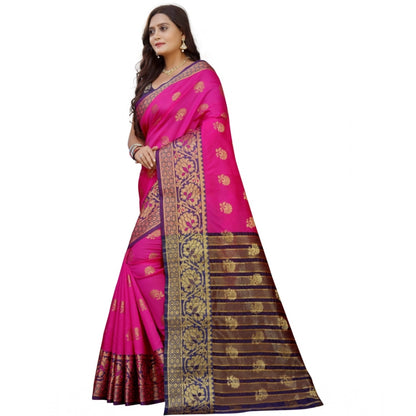 Roneclick Women's Silk Blend Woven Saree With Unstitched Blouse 5.5Mtr (Pink-Beige)