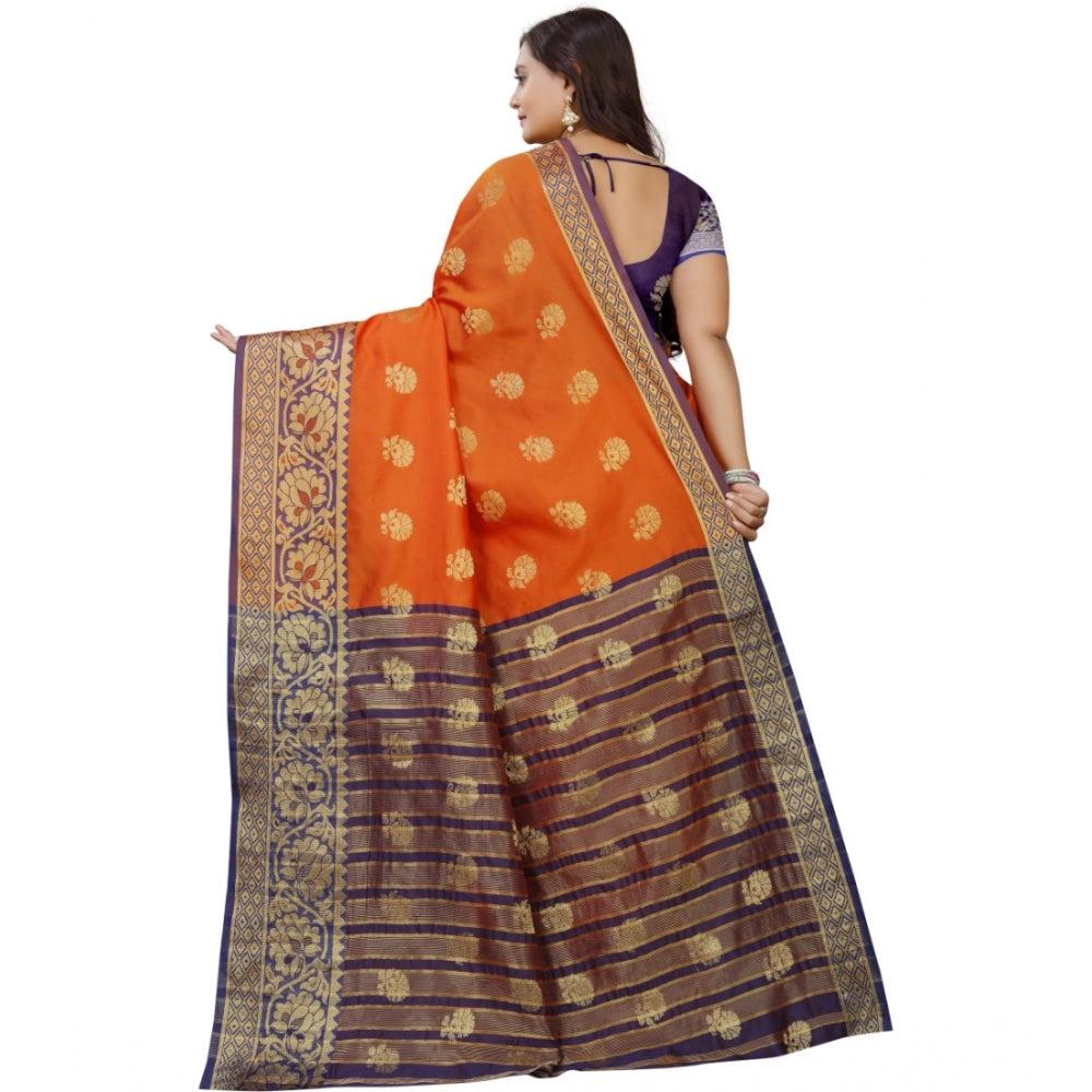 Roneclick Women's Silk Blend Woven Saree With Unstitched Blouse 5.5Mtr (Gold-Orange)