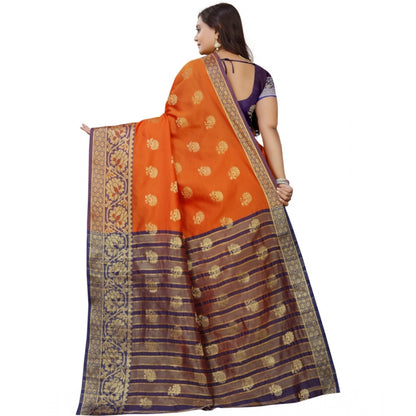 Roneclick Women's Silk Blend Woven Saree With Unstitched Blouse 5.5Mtr (Gold-Orange)