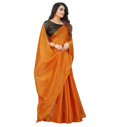 Roneclick Women's Cotton Silk Self Design Saree With Unstitched Blouse 5.5Mtr (Orange)