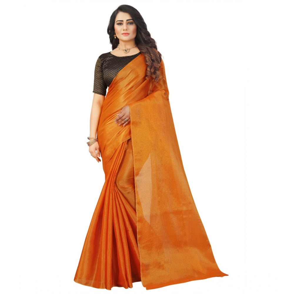 Roneclick Women's Cotton Silk Self Design Saree With Unstitched Blouse 5.5Mtr (Orange)