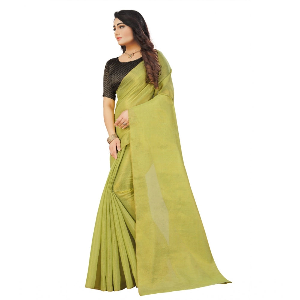 Roneclick Women's Cotton Silk Self Design Saree With Unstitched Blouse 5.5Mtr (Light Green)