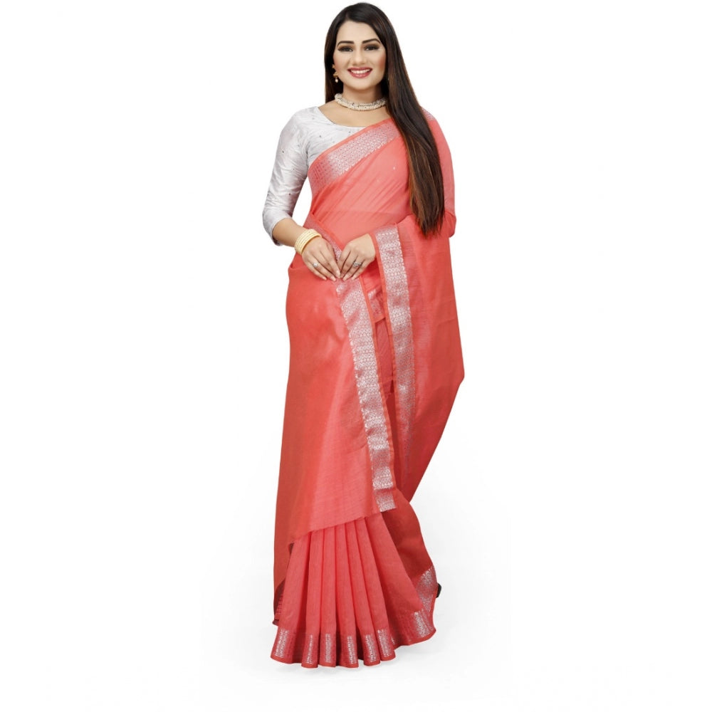 Roneclick Women's Cotton Silk Self Design Saree With Unstitched Blouse 5.5Mtr (Orange)