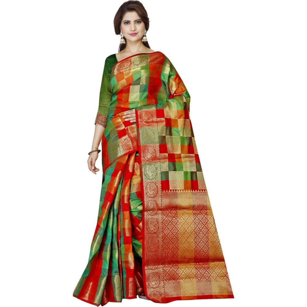 Roneclick Women's Jacquard Woven Saree With Unstitched Blouse 5.5Mtr (Red)