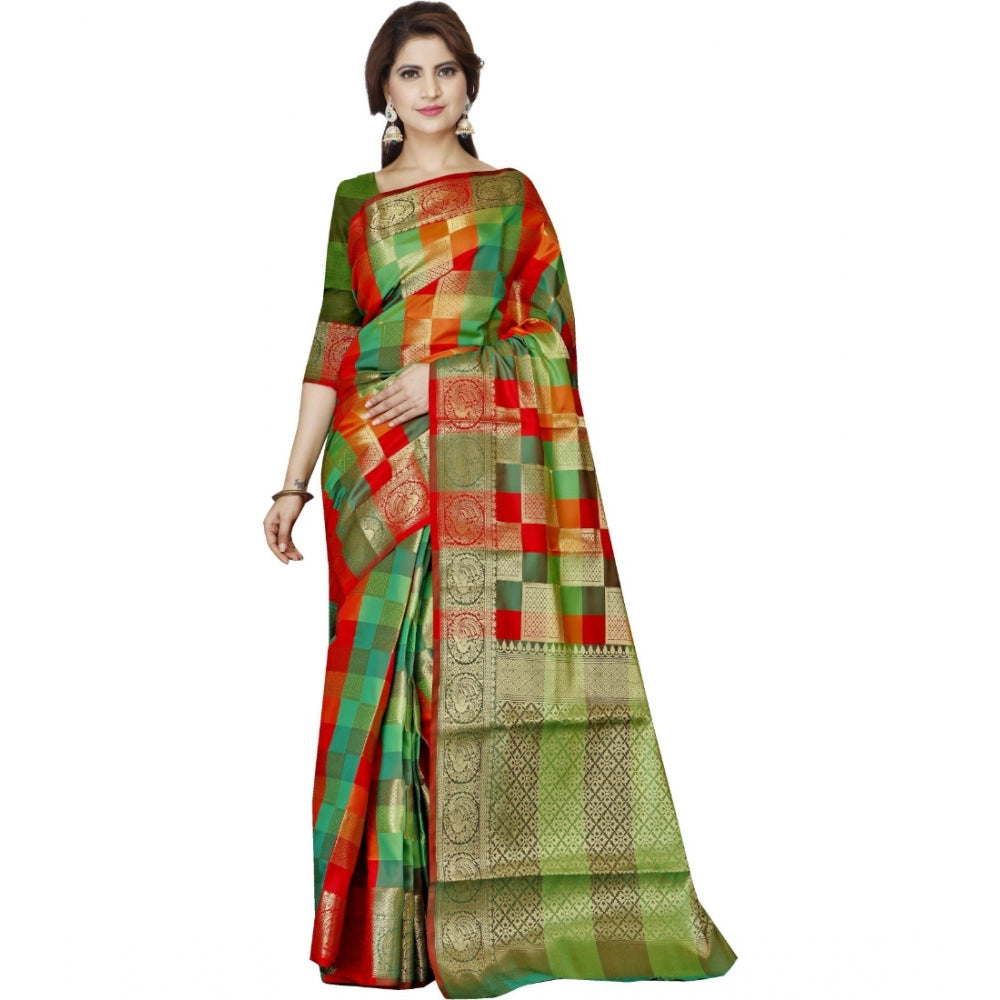 Roneclick Women's Jacquard Woven Saree With Unstitched Blouse 5.5Mtr (Green)