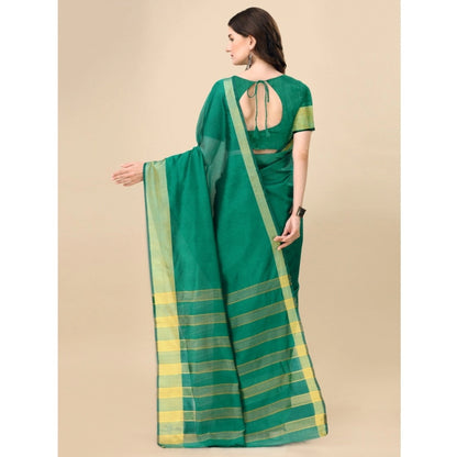 Roneclick Women's Cotton Silk Striped Saree With Unstitched Blouse 5.5Mtr (Light Green)