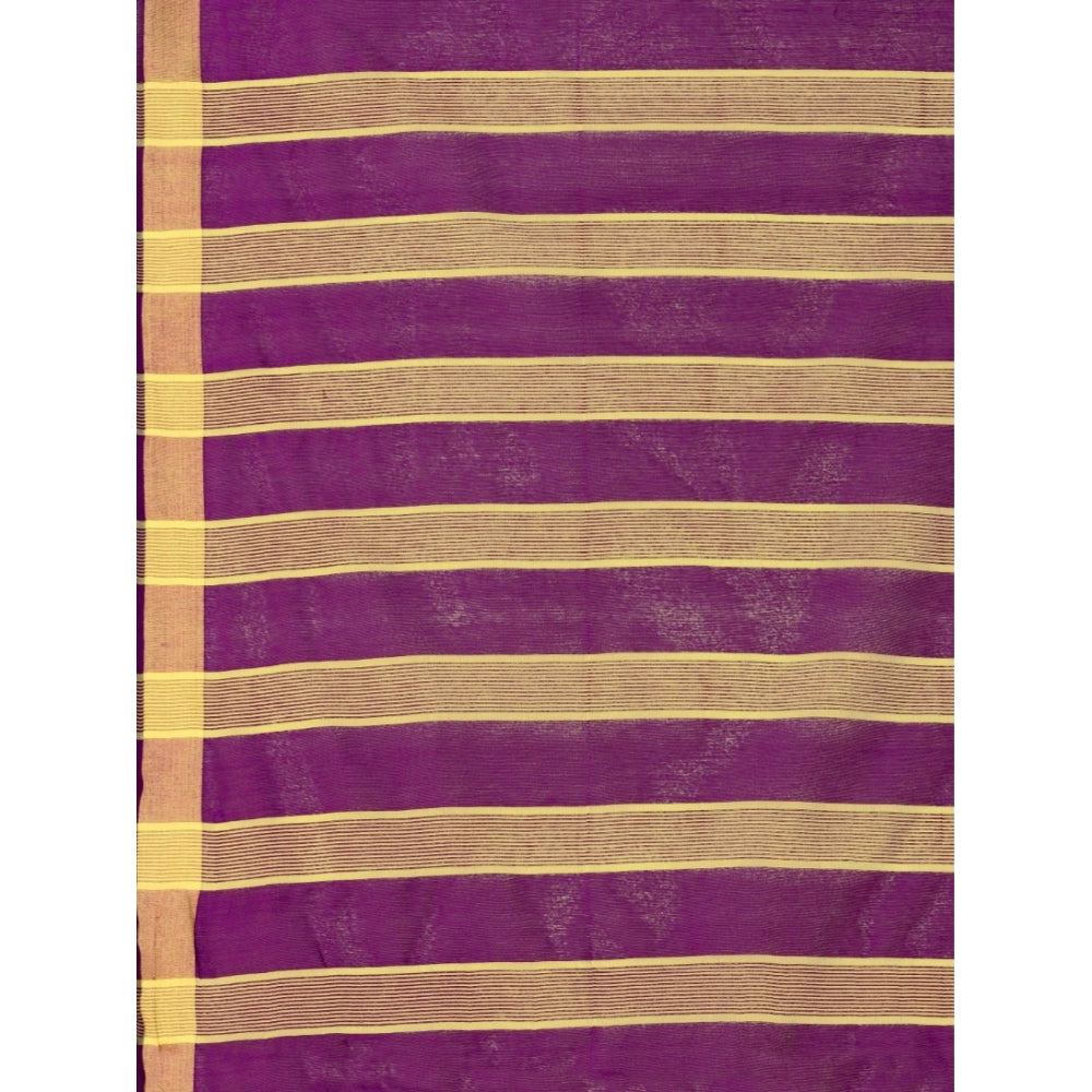 Roneclick Women's Cotton Silk Striped Saree With Unstitched Blouse 5.5Mtr (Purple)