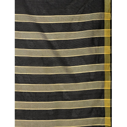 Roneclick Women's Cotton Silk Striped Saree With Unstitched Blouse 5.5Mtr (Black)