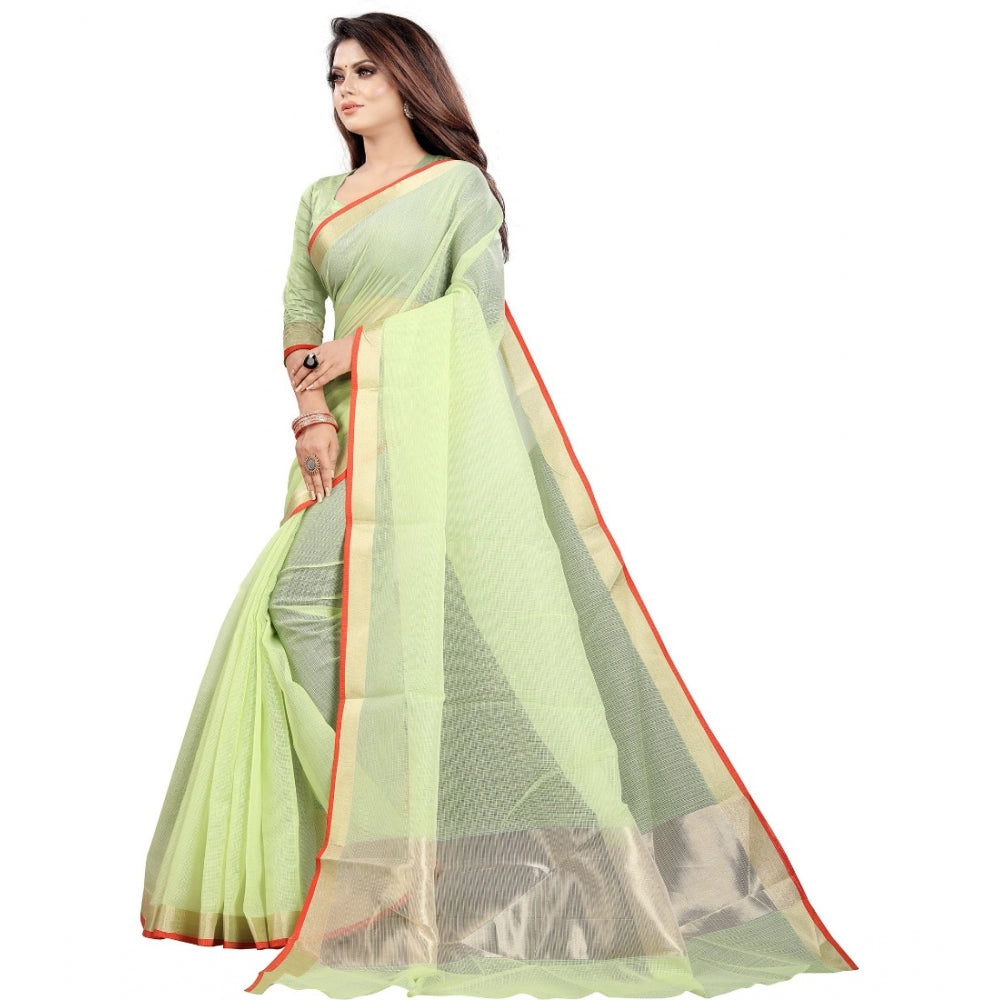 Roneclick Women's Cotton Silk Checkered Saree With Unstitched Blouse 5.5Mtr (Green)