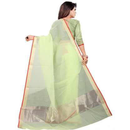 Roneclick Women's Cotton Silk Checkered Saree With Unstitched Blouse 5.5Mtr (Green)