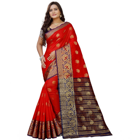 Roneclick Women's Silk Blend Woven Saree With Unstitched Blouse 5.5Mtr (Purple-Red)