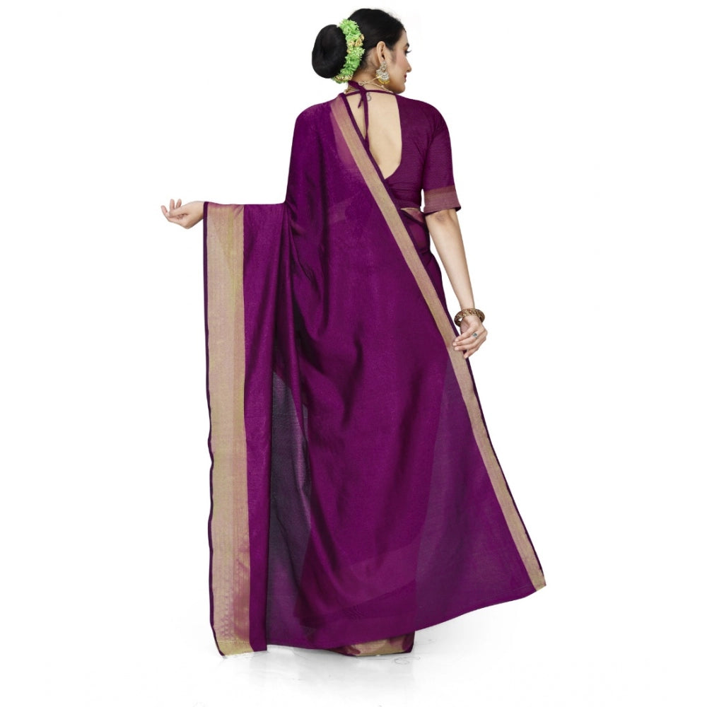 Roneclick Women's Cotton Silk Self Design Saree With Unstitched Blouse 5.5Mtr (Purple)