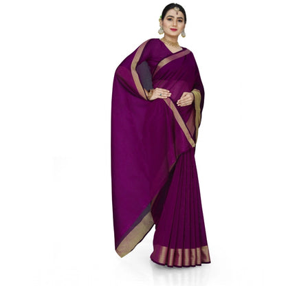 Roneclick Women's Cotton Silk Self Design Saree With Unstitched Blouse 5.5Mtr (Purple)