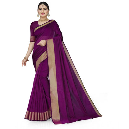 Roneclick Women's Cotton Silk Self Design Saree With Unstitched Blouse 5.5Mtr (Purple)