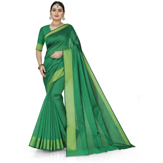 Roneclick Women's Cotton Silk Self Design Saree With Unstitched Blouse 5.5Mtr (Green)