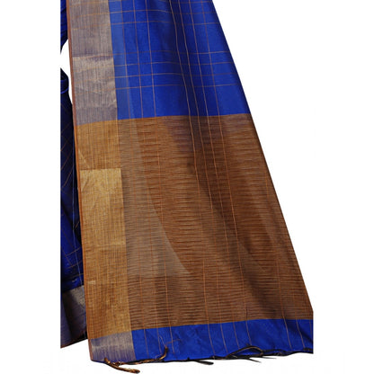 Roneclick Women's Cotton Silk Self Design Saree With Unstitched Blouse 5.5Mtr (Blue)