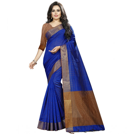 Roneclick Women's Cotton Silk Self Design Saree With Unstitched Blouse 5.5Mtr (Blue)