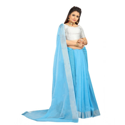 Roneclick Women's Cotton Silk Self Design Saree With Unstitched Blouse 5.5Mtr (Light Blue)