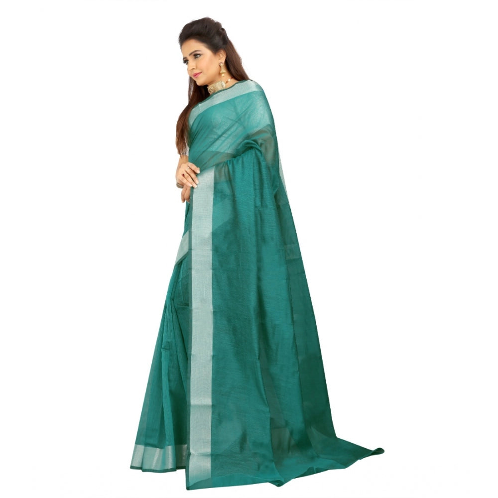 Roneclick Women's Cotton Silk Self Design Saree With Unstitched Blouse 5.5Mtr (Dark Green)