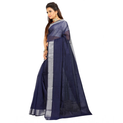 Roneclick Women's Cotton Silk Self Design Saree With Unstitched Blouse 5.5Mtr (Blue)