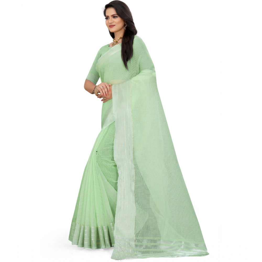 Roneclick Women's Cotton Jute Self Design Saree With Unstitched Blouse 5.5Mtr (Green)