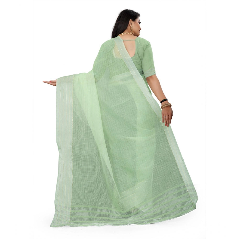 Roneclick Women's Cotton Jute Self Design Saree With Unstitched Blouse 5.5Mtr (Green)