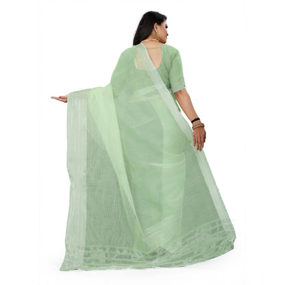 Roneclick Women's Cotton Jute Self Design Saree With Unstitched Blouse 5.5Mtr (Green)