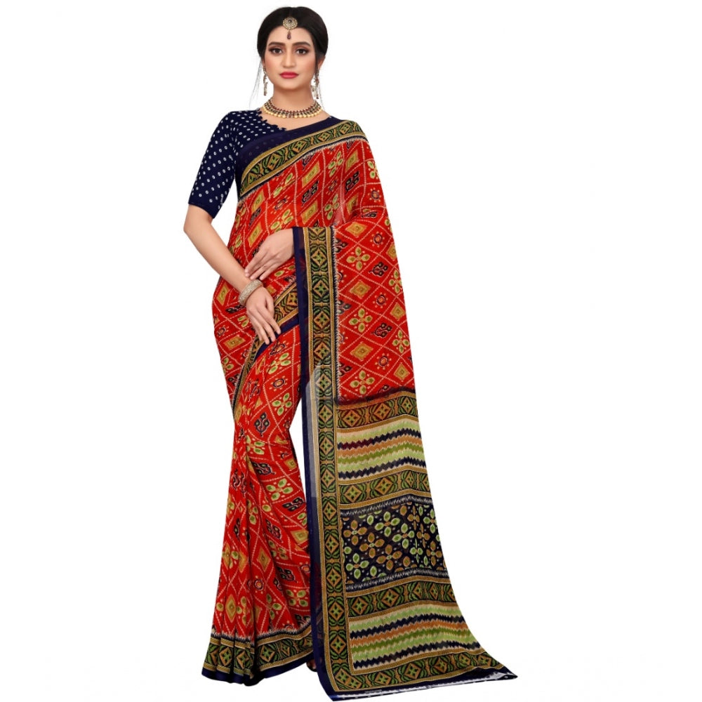 Roneclick Women's Georgette Floral Print Saree With Unstitched Blouse 5.5Mtr (Multicolor)