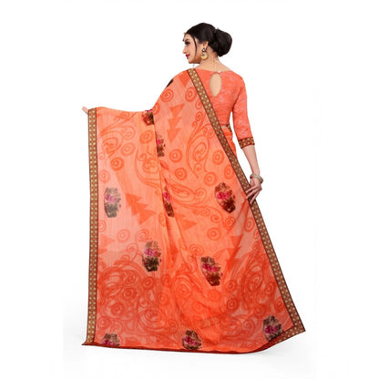 Roneclick Women's Georgette Floral Print Saree With Unstitched Blouse 5.5Mtr (Orange)