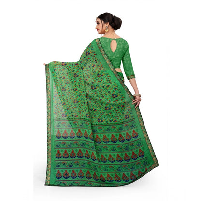 Roneclick Women's Georgette Floral Print Saree With Unstitched Blouse 5.5Mtr (Green)