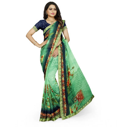 Roneclick Women's Georgette Floral Print Saree With Unstitched Blouse 5.5Mtr (Green)