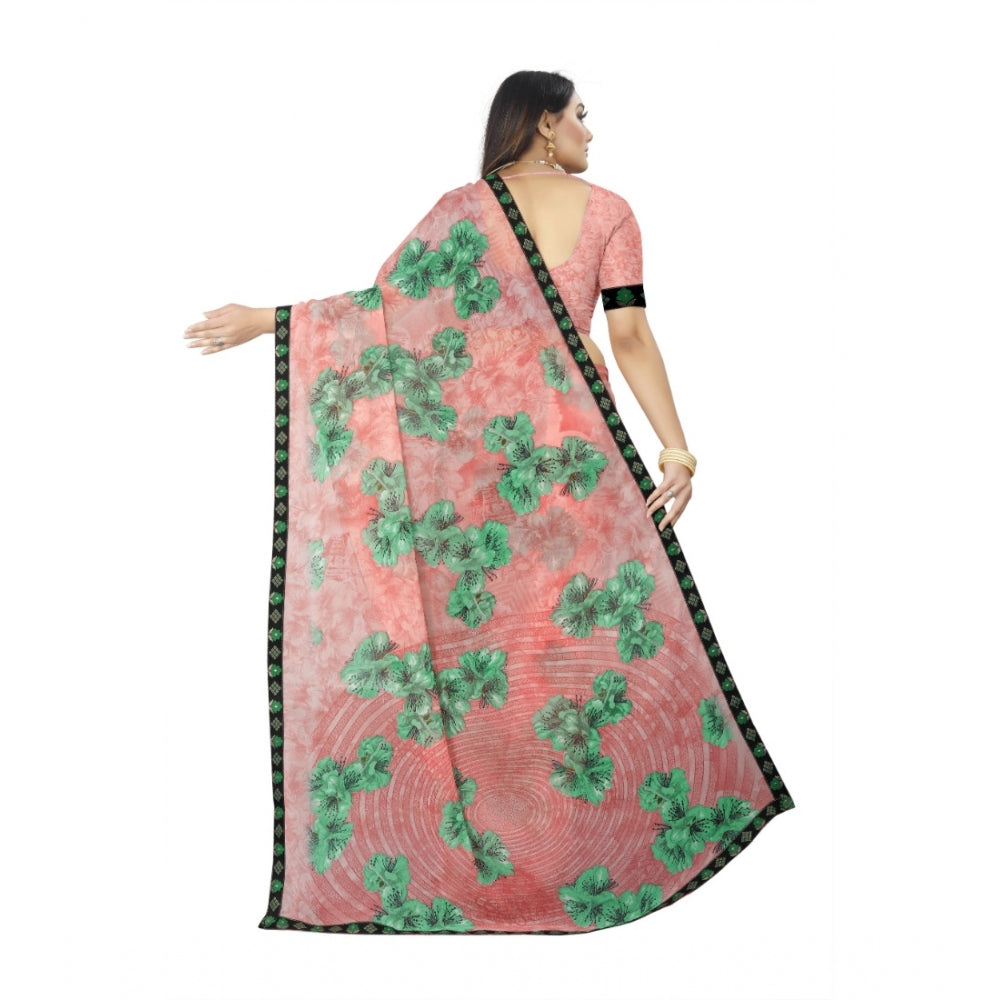 Roneclick Women's Georgette Floral Print Saree With Unstitched Blouse 5.5Mtr (Pink)