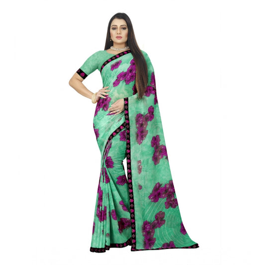 Roneclick Women's Georgette Floral Print Saree With Unstitched Blouse 5.5Mtr (Green)