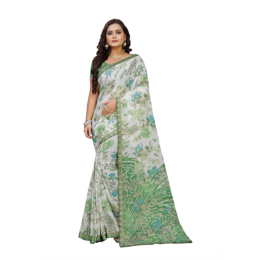 Roneclick Women's Georgette Floral Print Saree With Unstitched Blouse 5.5Mtr (Green)