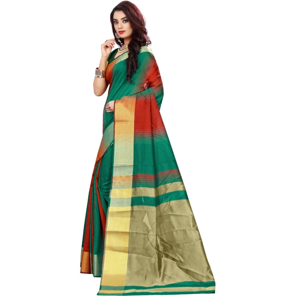 Roneclick Women's Jacquard Woven Saree With Unstitched Blouse 5.5Mtr (Red-Green)