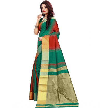 Roneclick Women's Jacquard Woven Saree With Unstitched Blouse 5.5Mtr (Red-Green)