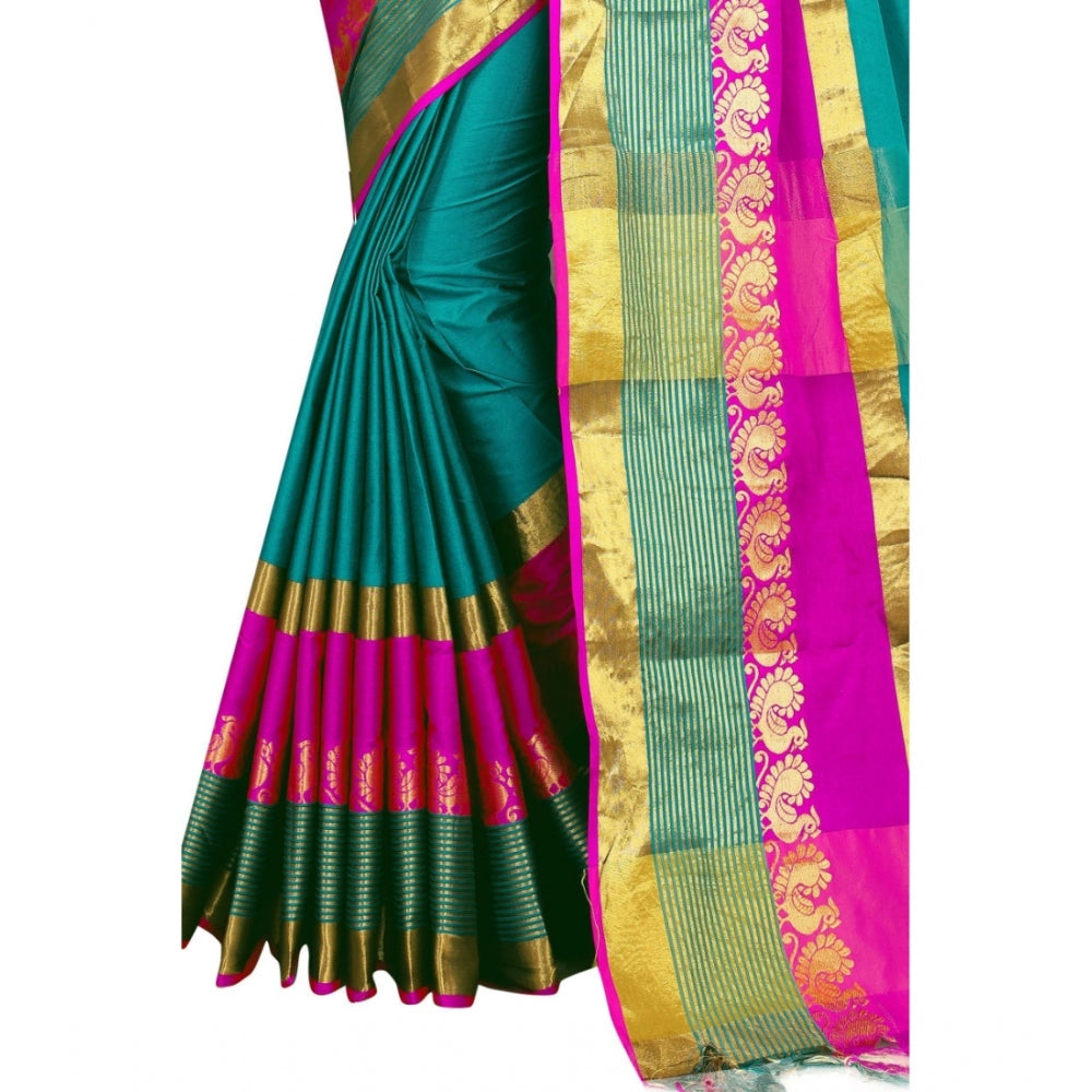 Roneclick Women's Jacquard Woven Saree With Unstitched Blouse 5.5Mtr (Dark Green)