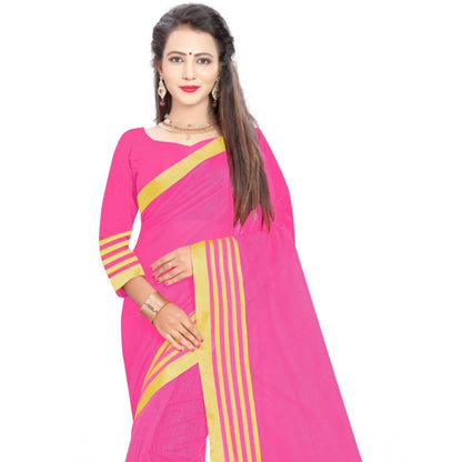 Roneclick Women's Jacquard Striped Saree With Unstitched Blouse 5.5Mtr (Pink)