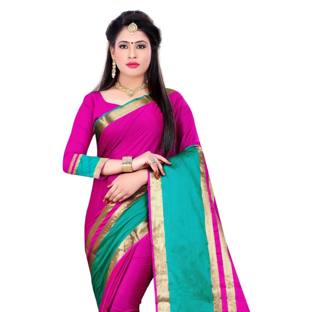 Roneclick Women's Jacquard Woven Saree With Unstitched Blouse 5.5Mtr (Pink)