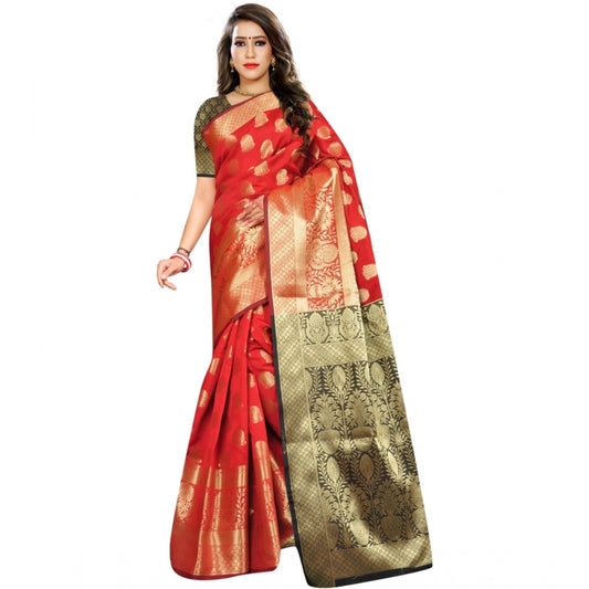 Roneclick Women's Jacquard Woven Saree With Unstitched Blouse 5.5Mtr (Red)