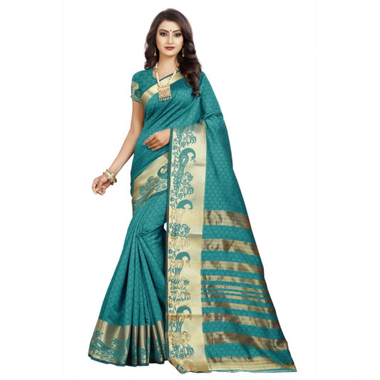 Roneclick Women's Jacquard Woven Saree With Unstitched Blouse 5.5Mtr (Blue)