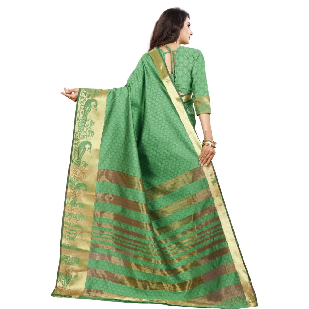 Roneclick Women's Jacquard Woven Saree With Unstitched Blouse 5.5Mtr (Green)