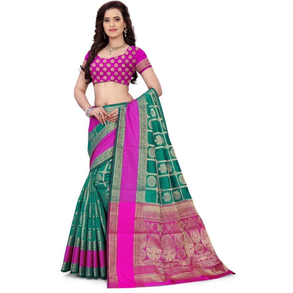 Roneclick Women's Jacquard Woven Saree With Unstitched Blouse 5.5Mtr (Light Green)