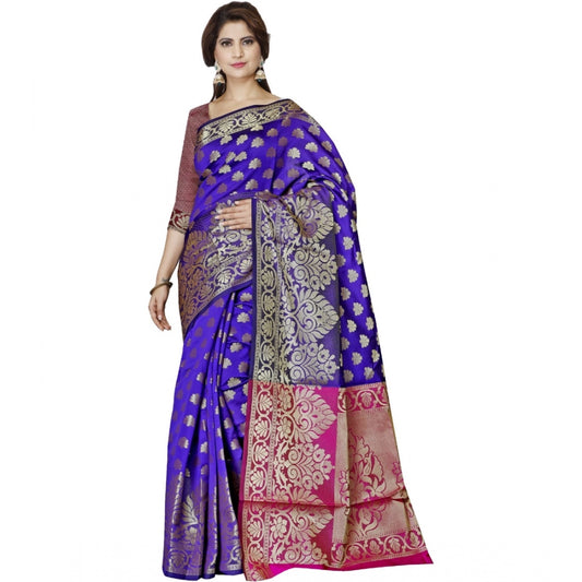 Roneclick Women's Jacquard Woven Saree With Unstitched Blouse 5.5Mtr (Blue)