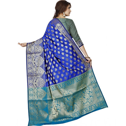 Roneclick Women's Jacquard Woven Saree With Unstitched Blouse 5.5Mtr (Dark Blue)