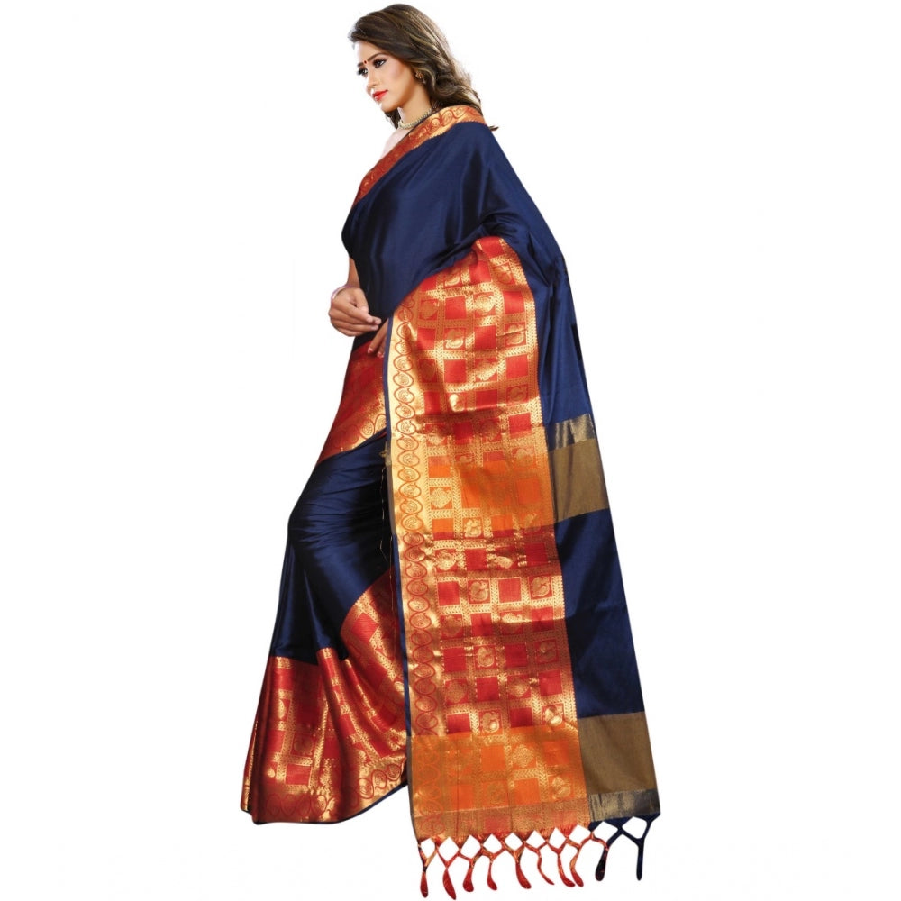 Roneclick Women's Jacquard Woven Saree With Unstitched Blouse 5.5Mtr (Blue)